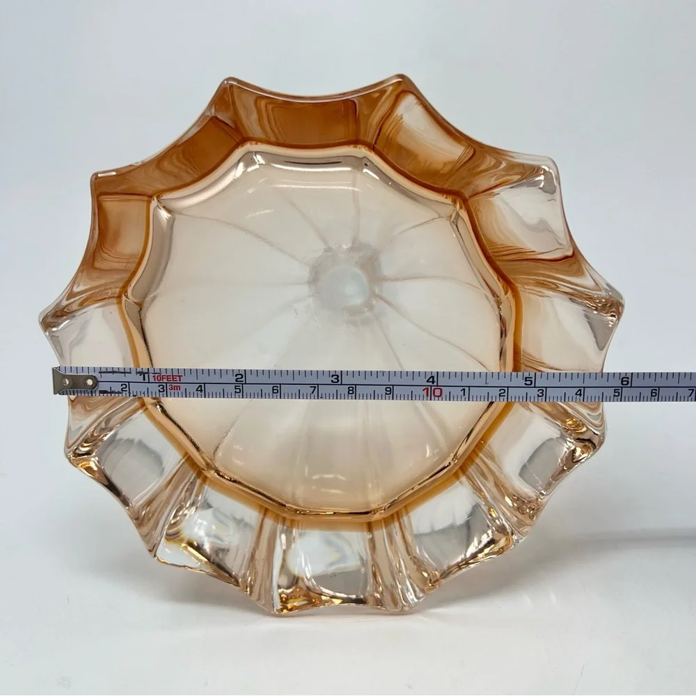 Rare Vintage Honey Amber Skirted Glass Decanter with Stopper Liquor Decorative